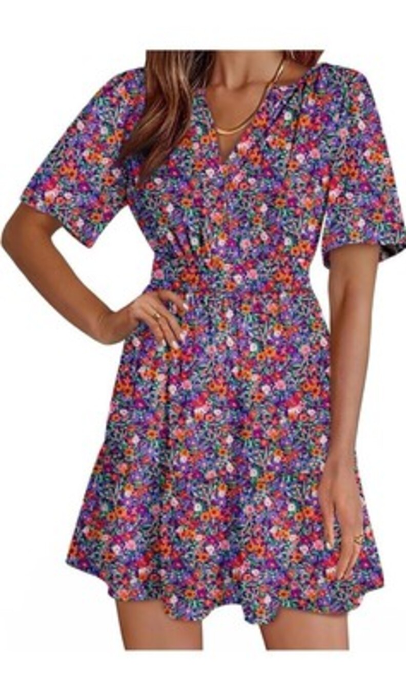 Dokotoo Women's V-Neck Floral Lace Mini Dress Long Sleeve Boho Flowy Fall-SIZE L